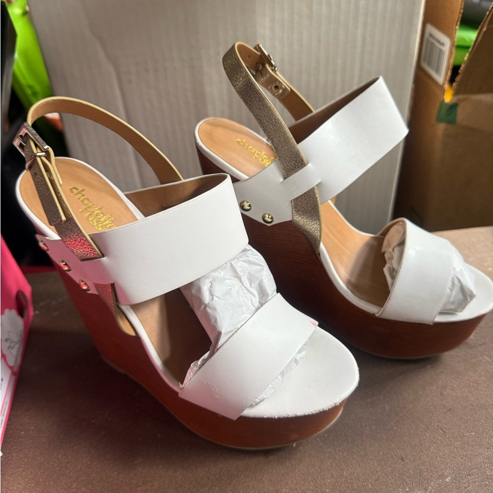 White Wedge Strap Shoes/ Size 7